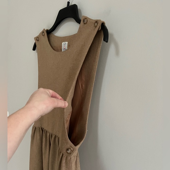 J.G. Hook Vintage Wool Pleated Apron Jumper Midi Dress in Tan / Light Brown, 10P - Picture 9 of 12